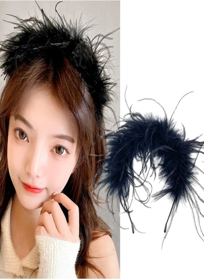 هانسامو طوق شعر هانسامو مزين بريشة البجعة، إكسسوارات شعر للنساء، للعروس، الحفلات، المهرجانات، عيد الحب، الزفاف، الخطوبة، أعياد الميلاد، الكريسماس (أسود، كبير) - Image 1